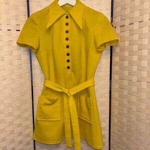 Vintage Yellow Mini-Dress with Wing Collar
